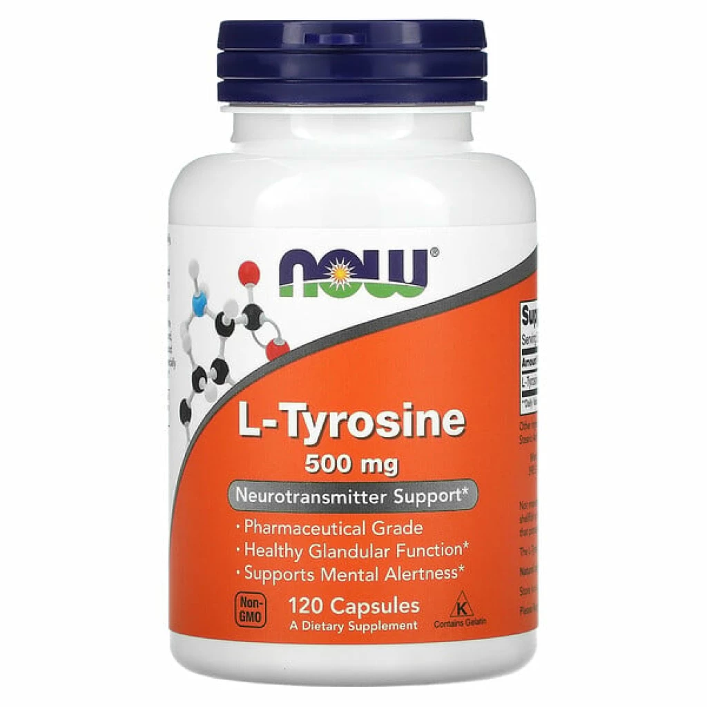 Now l-tyrosine, 500 mg, 120 капсули Стрес & Расположение Kiwi.mk