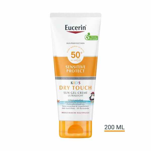 EUCERIN SUN Kids Sensitive Protect Dry Touch Гел-крем за деца SPF 50+, 200 ml Хигиена & Убавина Kiwi.mk EUCERIN SUN Kids Sensitive Protect Dry Touch Гел-крем за деца SPF 50+, 200 ml Хигиена & Убавина Kiwi.mk