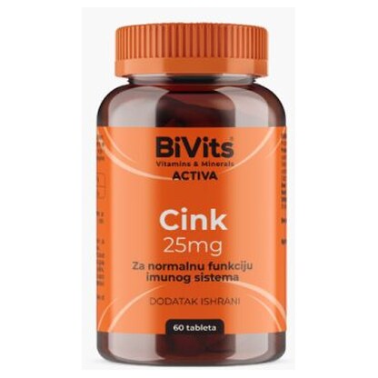 BiVits ACTIVA Cink 25 mg таблети x60 Цинк Kiwi.mk BiVits ACTIVA Cink 25 mg таблети x60 Цинк Kiwi.mk