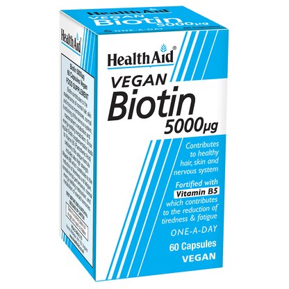 Healthaid Biotin 5000 µg, 60 капсули — биотин за коса, кожа и нокти кожа и нокти Kiwi.mk Healthaid Biotin 5000 µg, 60 капсули — биотин за коса, кожа и нокти кожа и нокти Kiwi.mk